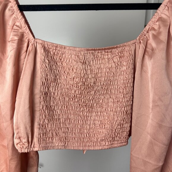 Princess Polly Pink Satin Long Sleeve Crop Top with Bell Sleeves Estee - Picture 10 of 16